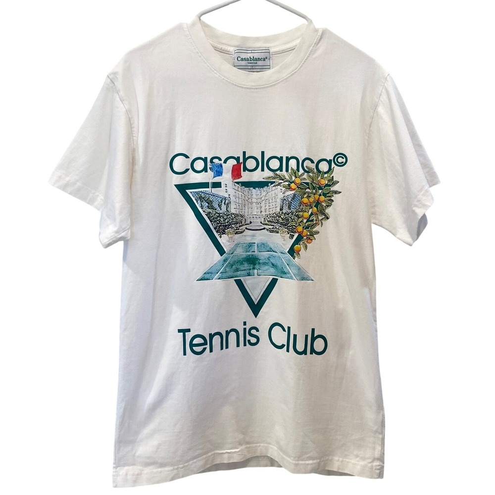 Casablanca Tennis Club Graphic T-Shirt Mens Small White Cotton Short Sleeve Tee